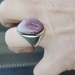 New Men's Solar Quartz Agate 925 Silver Ring.